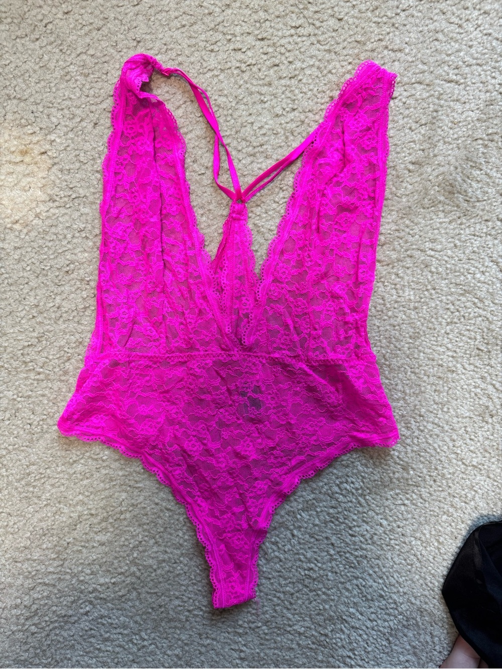 Victoria's Secret Bright Fuchsia Lace Plunge Bodysuit